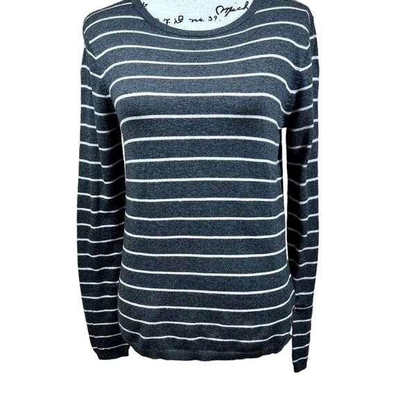 PREMISE Sweaters - Premise  gray sweater  white striped crew neck long sleeve size M academia